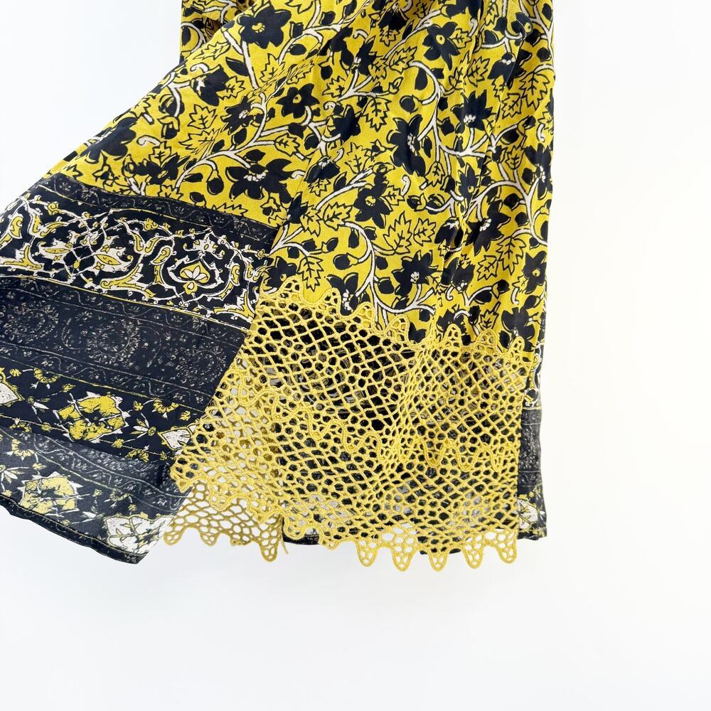 Sea Black Yellow Blouse Embroidered Printed Ruffle 6 - Picture 2 of 5